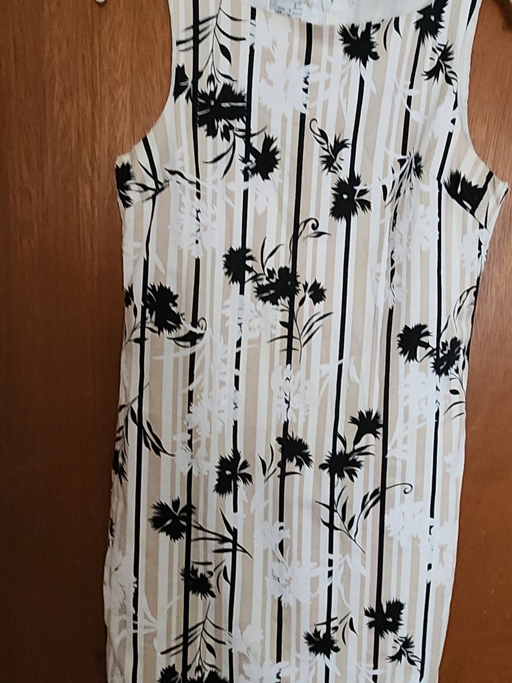 Sleeveless Floral Stripe Dress in Black and Cream